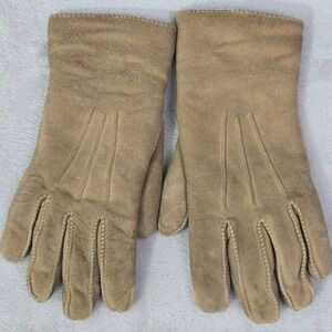 Vintage Women's Sta-Soft Buckskin Gloves S Taupe Suede Sherpa Lined